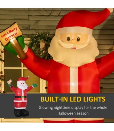 Outsunny 8' Inflatable Christmas Santa Claus Holds Light Sign of Blessings LED