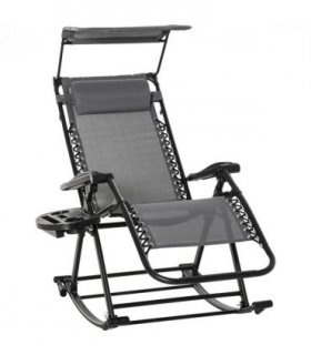 Outdoor Lounge Rocker Zero-Gravity Seat Folding Recliner Chair, Grey