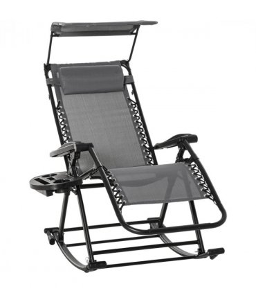 Outdoor Lounge Rocker Zero-Gravity Seat Folding Recliner Chair, Grey