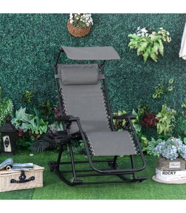 Outdoor Lounge Rocker Zero-Gravity Seat Folding Recliner Chair, Grey