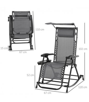 Outdoor Lounge Rocker Zero-Gravity Seat Folding Recliner Chair, Grey