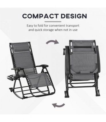 Outdoor Lounge Rocker Zero-Gravity Seat Folding Recliner Chair, Grey