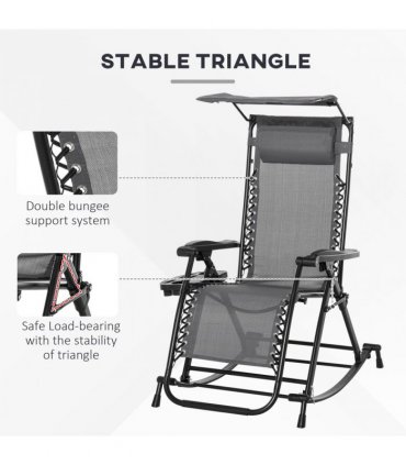 Outdoor Lounge Rocker Zero-Gravity Seat Folding Recliner Chair, Grey