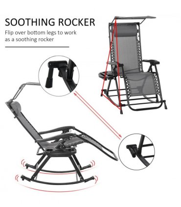 Outdoor Lounge Rocker Zero-Gravity Seat Folding Recliner Chair, Grey