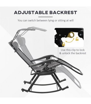 Outdoor Lounge Rocker Zero-Gravity Seat Folding Recliner Chair, Grey