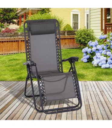 Metal Frame Zero Gravity Lounger w/ Head Pillow for Patio Decking  Outsunny