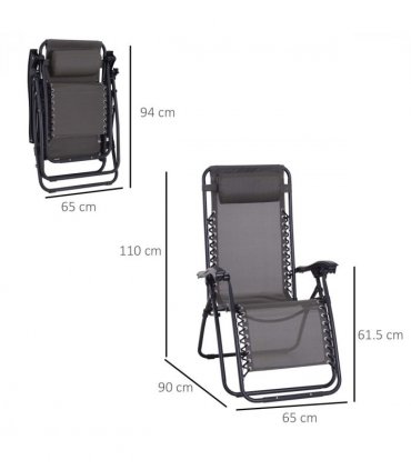 Metal Frame Zero Gravity Lounger w/ Head Pillow for Patio Decking  Outsunny