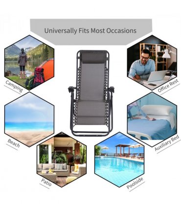Metal Frame Zero Gravity Lounger w/ Head Pillow for Patio Decking  Outsunny