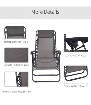 Metal Frame Zero Gravity Lounger w/ Head Pillow for Patio Decking  Outsunny