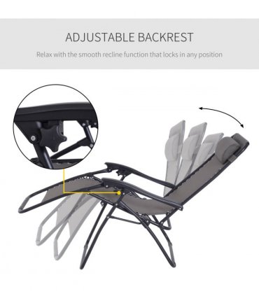 Metal Frame Zero Gravity Lounger w/ Head Pillow for Patio Decking  Outsunny