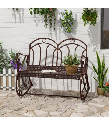 Rocking Chair Swing Bench Loveseat Metal Bronze Garden Outdoor