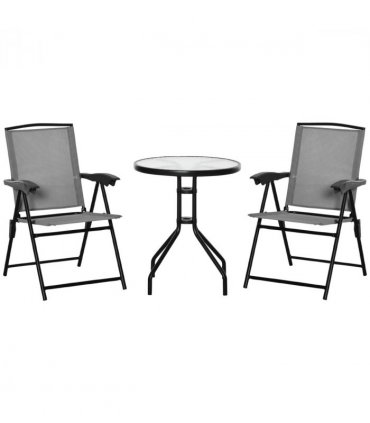 Patio Bistro Set Folding Chairs Garden Coffee Table for Balcony Grey