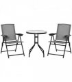 Patio Bistro Set Folding Chairs Garden Coffee Table for Balcony Grey