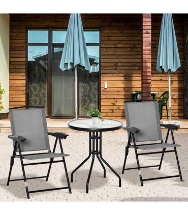 Patio Bistro Set Folding Chairs Garden Coffee Table for Balcony Grey