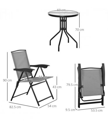 Patio Bistro Set Folding Chairs Garden Coffee Table for Balcony Grey
