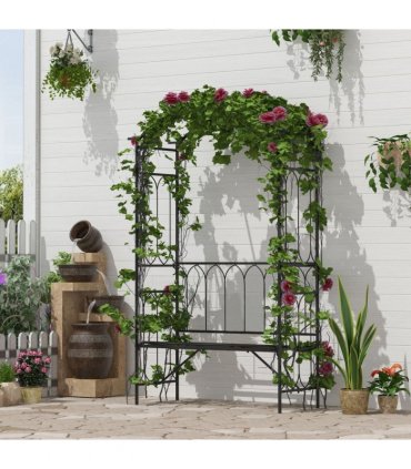 Garden Arbour Bench Plant Climbing Support Trellis Rose Vines Black Outsunny