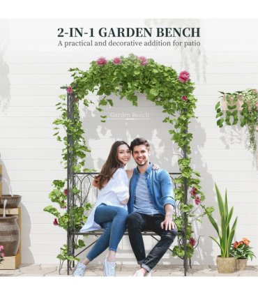 Garden Arbour Bench Plant Climbing Support Trellis Rose Vines Black Outsunny