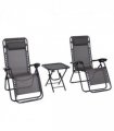 Garden Recliner Chairs Set - 3PC Zero Gravity Chairs Sun Lounger Table Dark Grey
