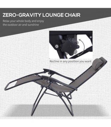 Garden Recliner Chairs Set - 3PC Zero Gravity Chairs Sun Lounger Table Dark Grey