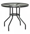 Outdoor Round Dining Table Tempered Glass Top Steel Black 80 x 72Hcm
