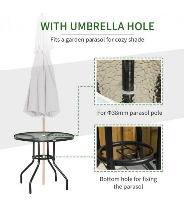 Outdoor Round Dining Table Tempered Glass Top Steel Black 80 x 72Hcm