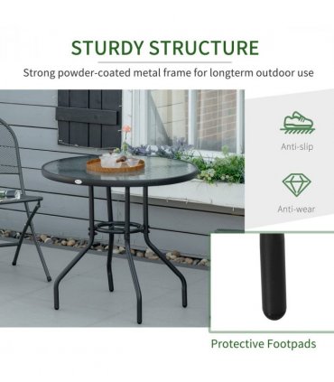 Outdoor Round Dining Table Tempered Glass Top Steel Black 80 x 72Hcm