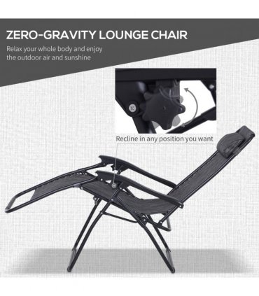 3PC Zero Gravity Chairs Sun Lounger Table Set Cup Holders - Light Grey Outsunny