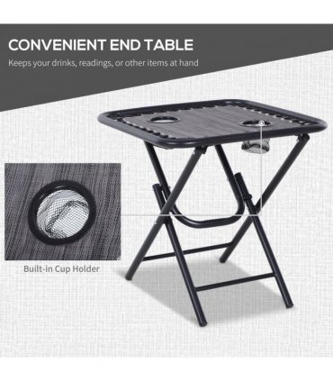3PC Zero Gravity Chairs Sun Lounger Table Set Cup Holders - Light Grey Outsunny