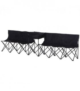 Outdoor 6 Seat Camping Bench Folding Portable with Cooler Bag Black Oxford Cloth