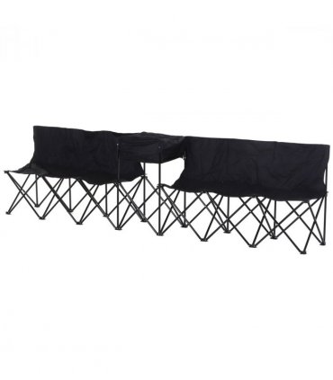 Outdoor 6 Seat Camping Bench Folding Portable with Cooler Bag Black Oxford Cloth