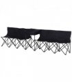 Outdoor 6 Seat Camping Bench Folding Portable with Cooler Bag Black Oxford Cloth