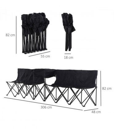 Outdoor 6 Seat Camping Bench Folding Portable with Cooler Bag Black Oxford Cloth