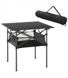Aluminum Camping Table Roll-Top Folding Table Picnic Table w/ Mesh Bag, Black