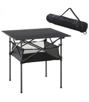 Aluminum Camping Table Roll-Top Folding Table Picnic Table w/ Mesh Bag, Black