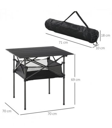Aluminum Camping Table Roll-Top Folding Table Picnic Table w/ Mesh Bag, Black