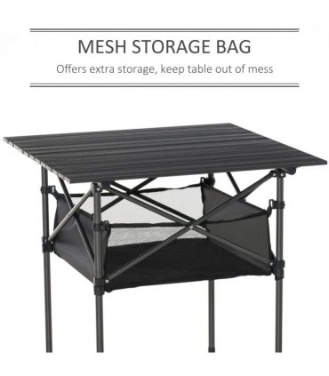 Aluminum Camping Table Roll-Top Folding Table Picnic Table w/ Mesh Bag, Black