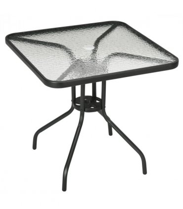 Patio Table, Tempered Glass Top, Black, 76 x 76cm, Steel Frame, Outdoor Dining