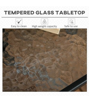 Patio Table, Tempered Glass Top, Black, 76 x 76cm, Steel Frame, Outdoor Dining