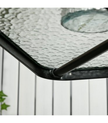 Patio Table, Tempered Glass Top, Black, 76 x 76cm, Steel Frame, Outdoor Dining