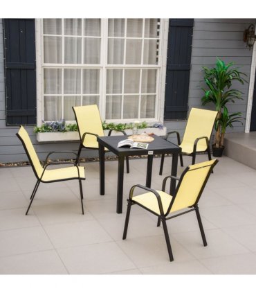 Set of 4 Garden Dining Chair Set Outdoor w/ High Back Armrest Beige Outsunny