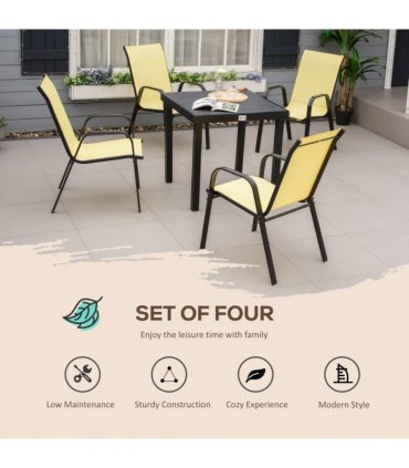 Set of 4 Garden Dining Chair Set Outdoor w/ High Back Armrest Beige Outsunny