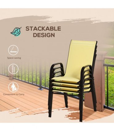 Set of 4 Garden Dining Chair Set Outdoor w/ High Back Armrest Beige Outsunny