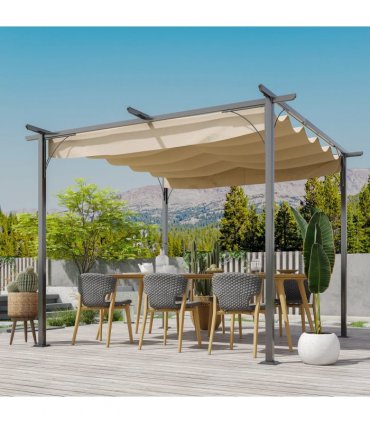 3x3m Outdoor Pergola Metal Gazebo Porch Awning Retractable Canopy Outsunny
