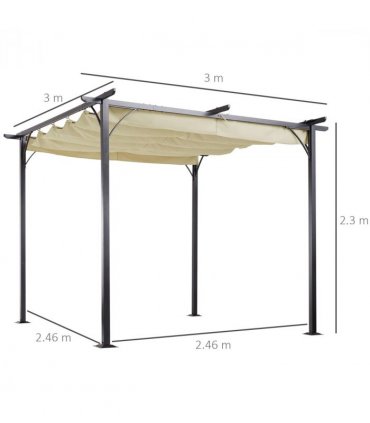 3x3m Outdoor Pergola Metal Gazebo Porch Awning Retractable Canopy Outsunny