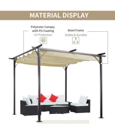 3x3m Outdoor Pergola Metal Gazebo Porch Awning Retractable Canopy Outsunny