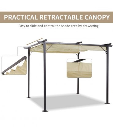 3x3m Outdoor Pergola Metal Gazebo Porch Awning Retractable Canopy Outsunny