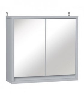 Wall Mounted Mirror Cabinet Grey 48W x 14.5D x 45Hcm MDF Particle Board Shelf