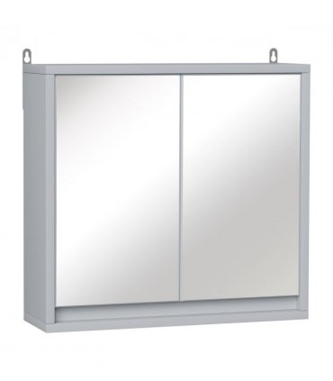 Wall Mounted Mirror Cabinet Grey 48W x 14.5D x 45Hcm MDF Particle Board Shelf