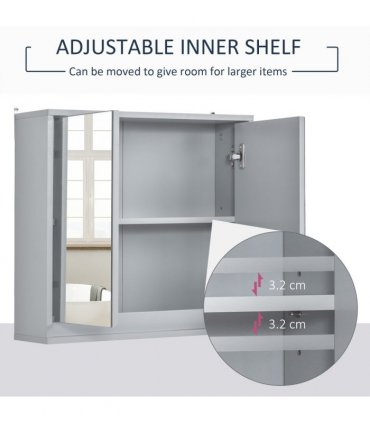 Wall Mounted Mirror Cabinet Grey 48W x 14.5D x 45Hcm MDF Particle Board Shelf
