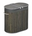 100L Bamboo Laundry Basket w/ 2 Compartments Washing Baskets Grey HOMCOM